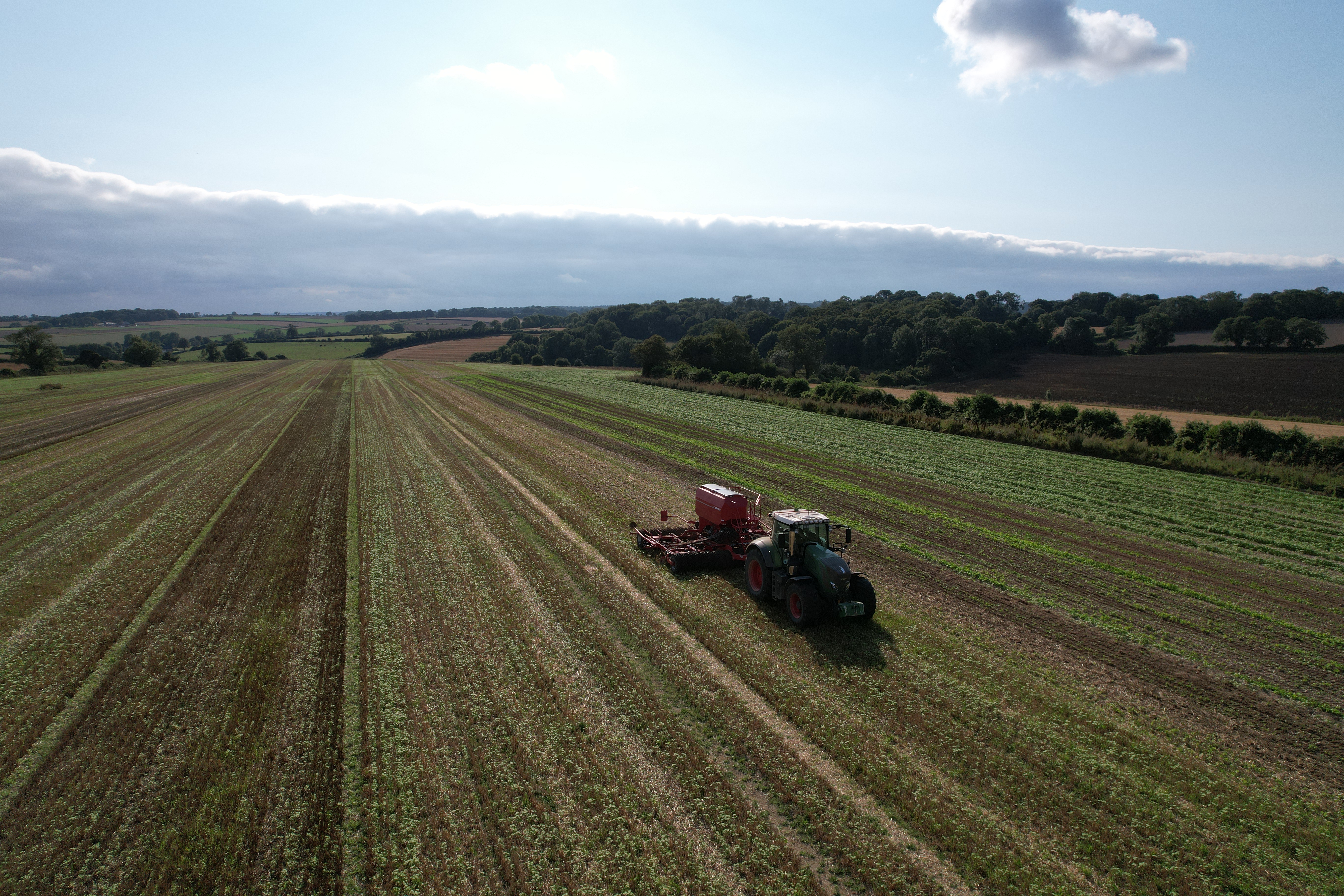 Seed Drill establishing crops on farm in Dorset